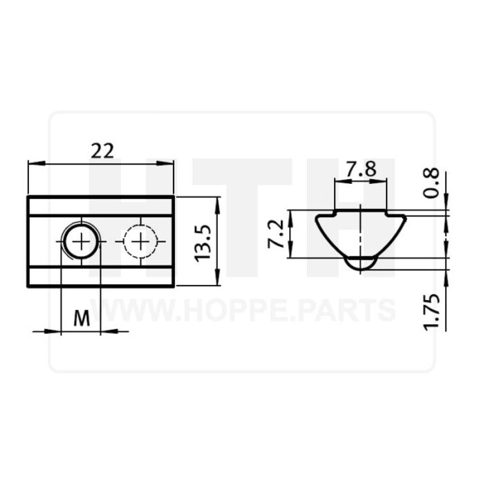 Nutenstein 13,5x7,2mm M6 f. 40er Profil Nutenstein 13,5x7,2mm M6 f. 40er Profil
